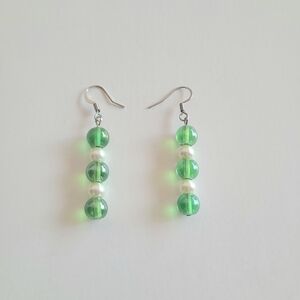 5 For $25 Green and White Glass Beaded Earrings Christmas